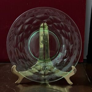 Antique/Vintage Green Depression Glass 6” Saucer / Plate with Etched Border